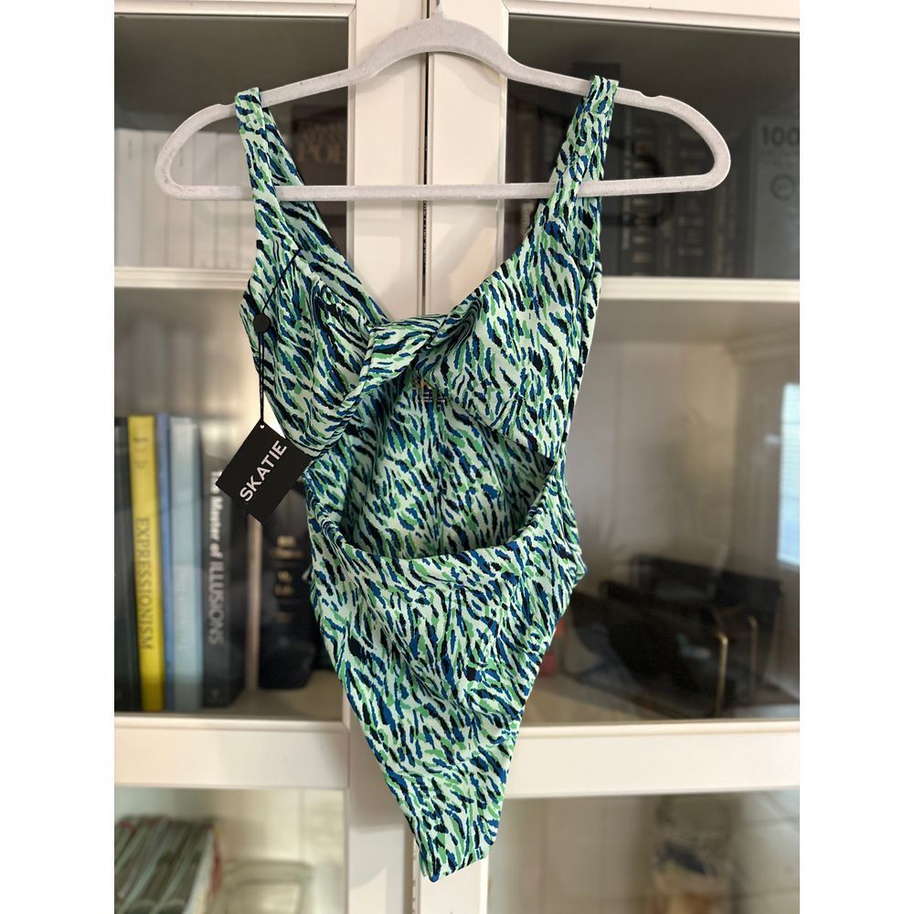 Skatie Teal, Navy & Lime Abstract One-Piece Swimsuit